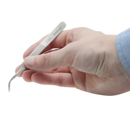 Amscope High Precision 4 3/4 in. Curved Fine Tip Tweezers TW-072-05PK